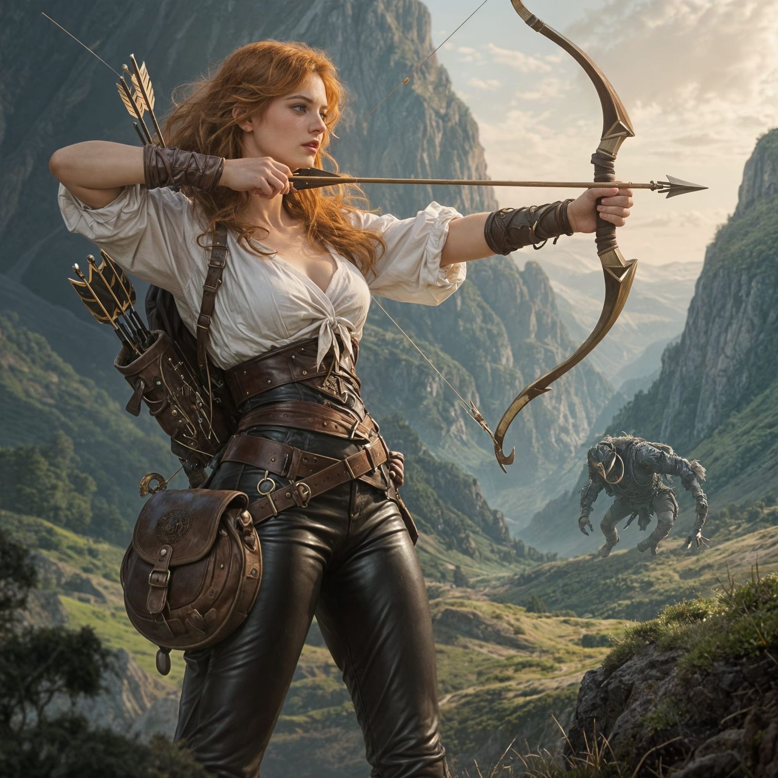 Fantasy Adventuress Aims Bow in Dramatic Valley