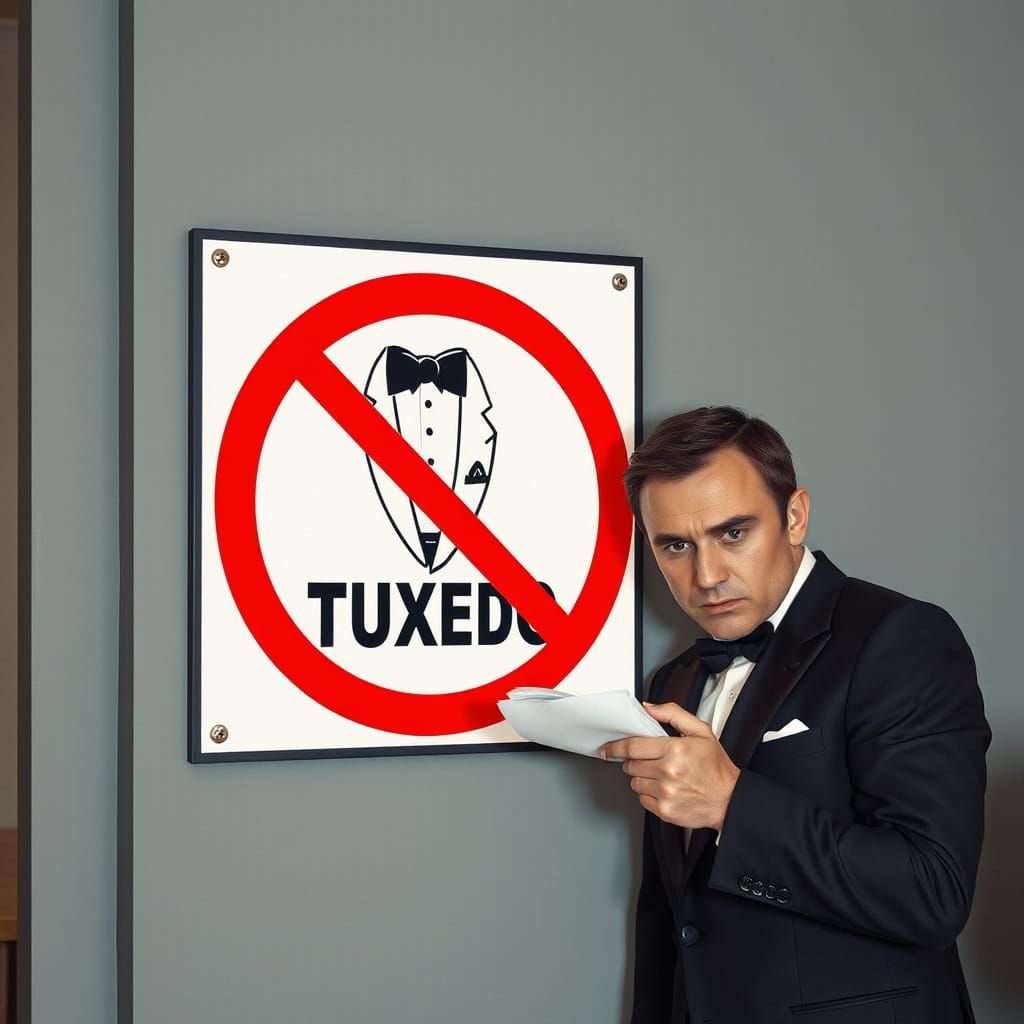 James Bond Discovers 'No Tuxedo' Sign