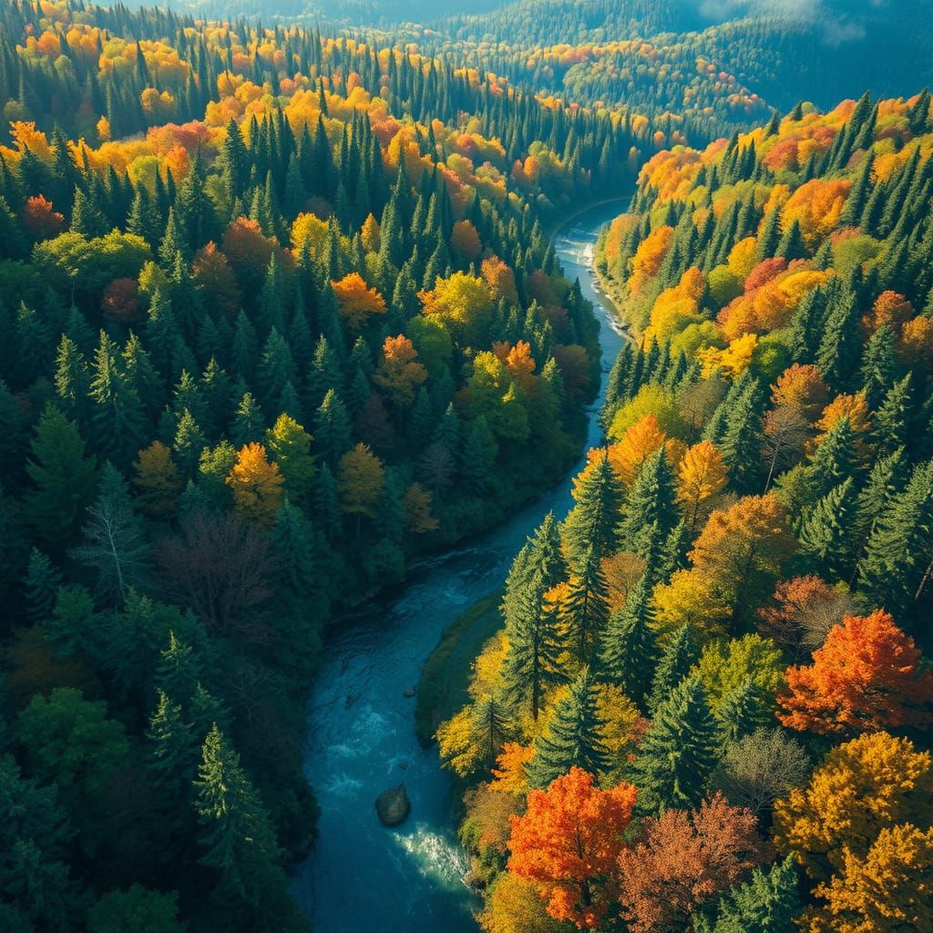 Lush Forest and River in Fantasy Art Style