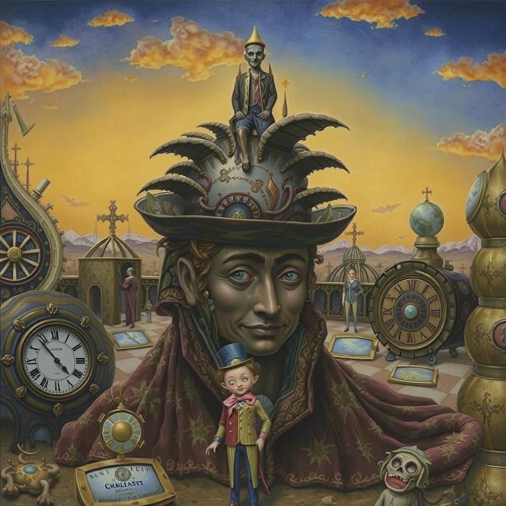 Colossal Head with Ornate Hat in Dreamlike Style