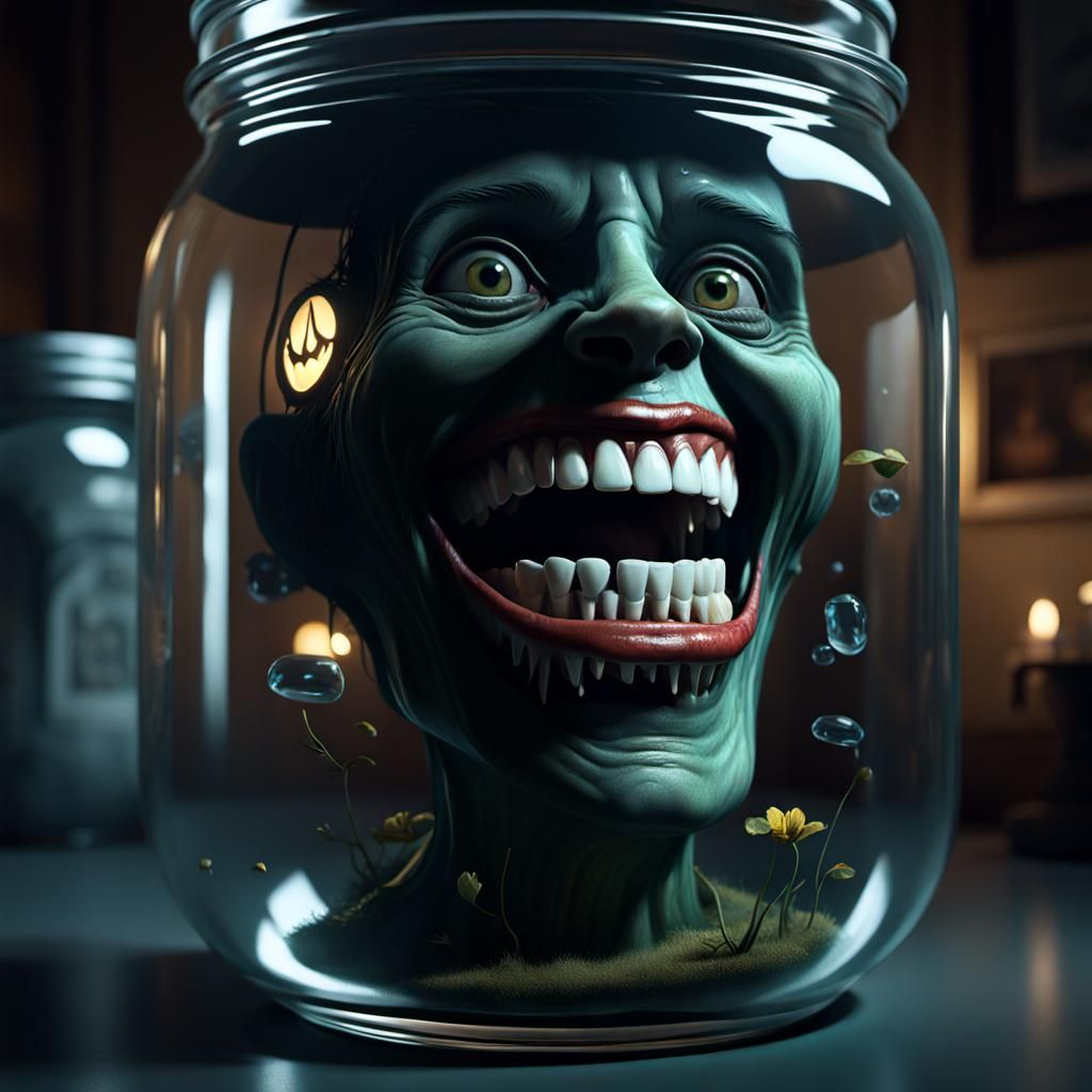 Surreal Teeth in a Jar, Hyperrealistic Unreal Engine