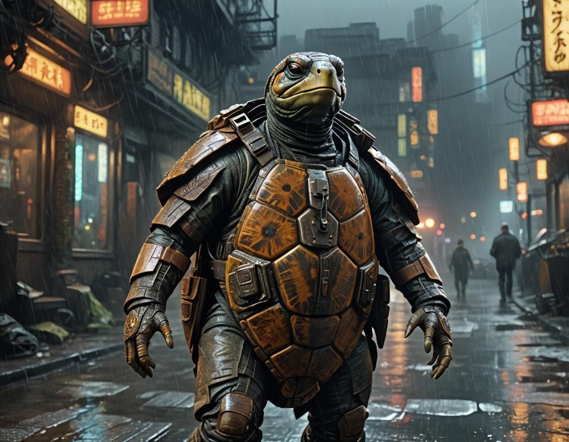 Cyberpunk Turtle as Blade Runner Detective