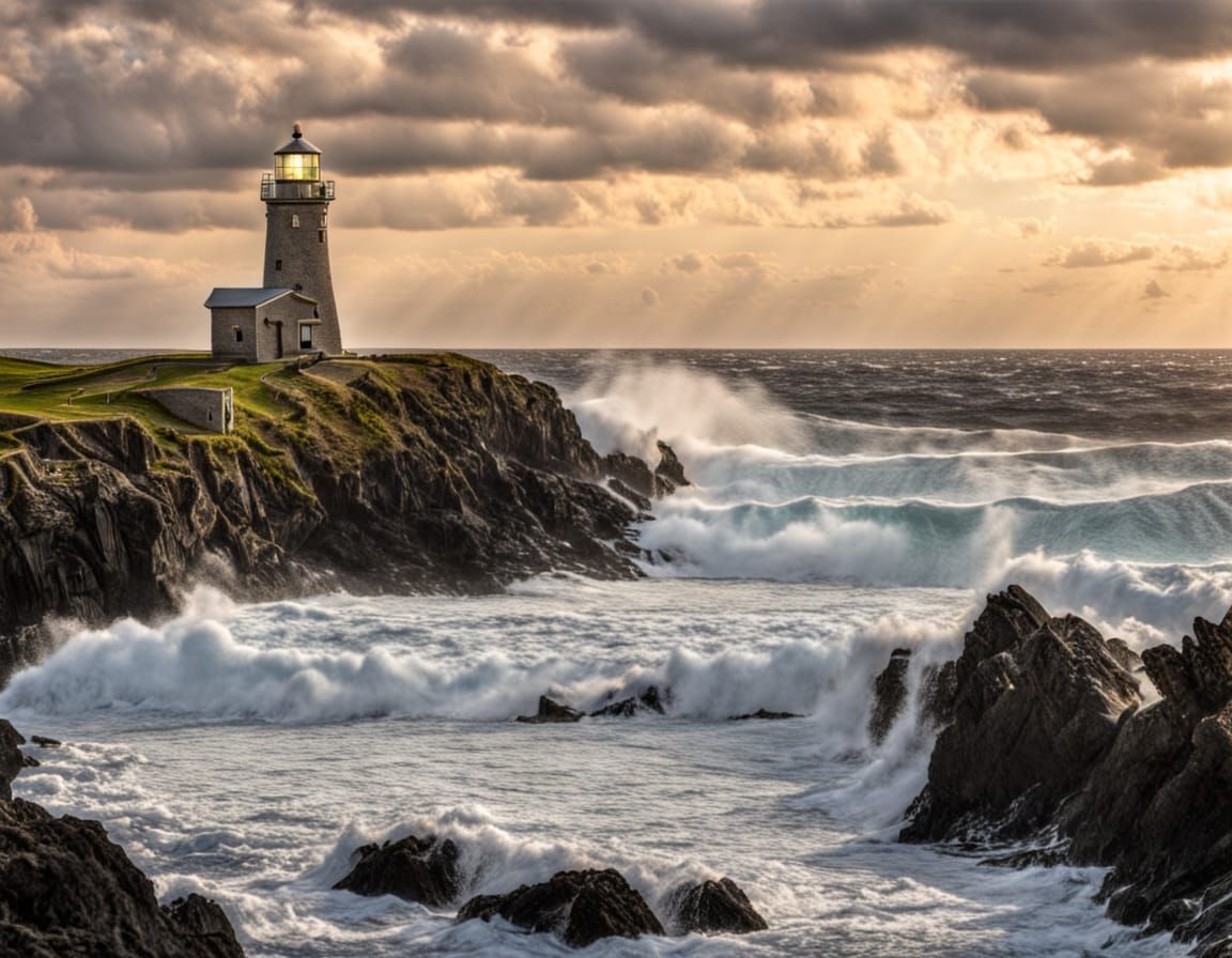 Iconic Lighthouse Guiding Ships at Sea