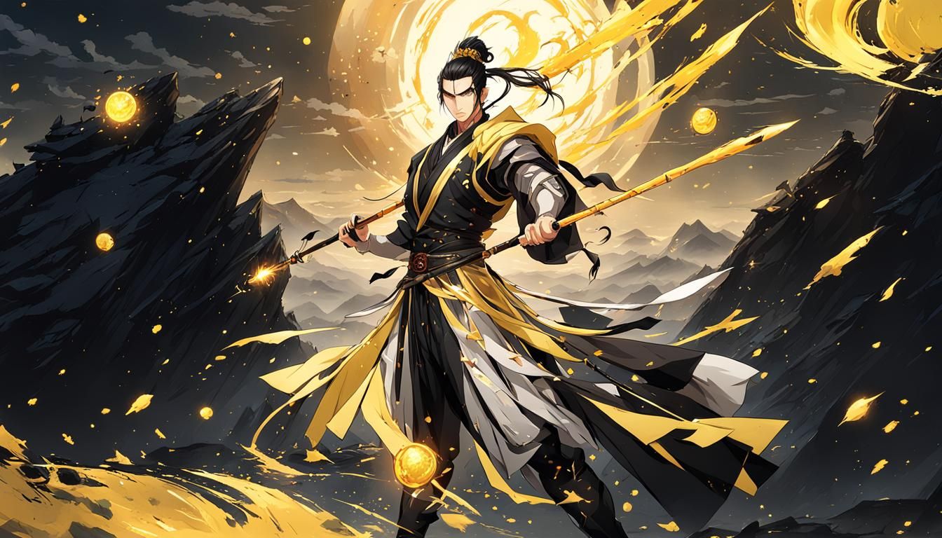 Anime Warrior with Spear and Magic Power