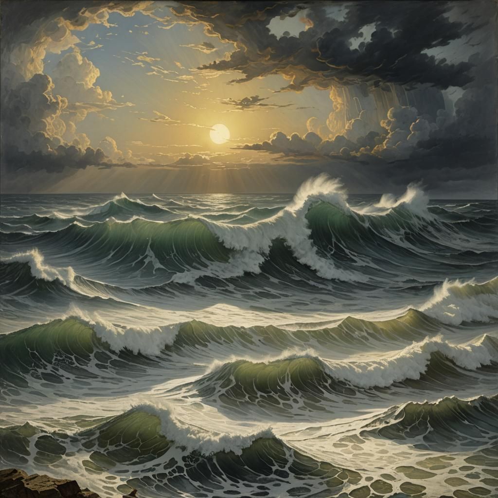 Stormy Sea with Big Waves in Gothic Style