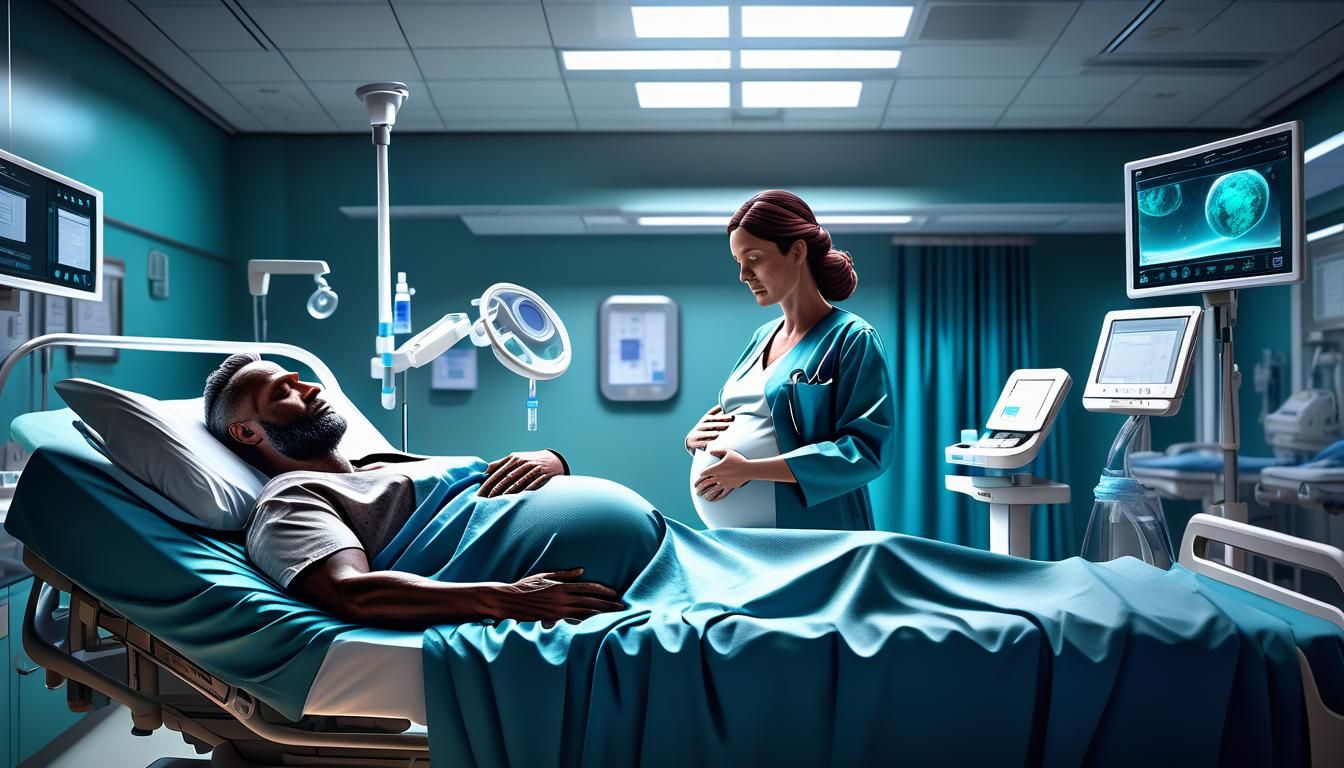 Pregnant Woman Giving Birth: Detailed Matte Painting