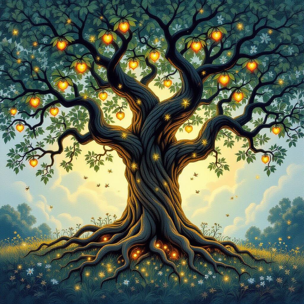 Glowing Oak Tree in Fantasy Style