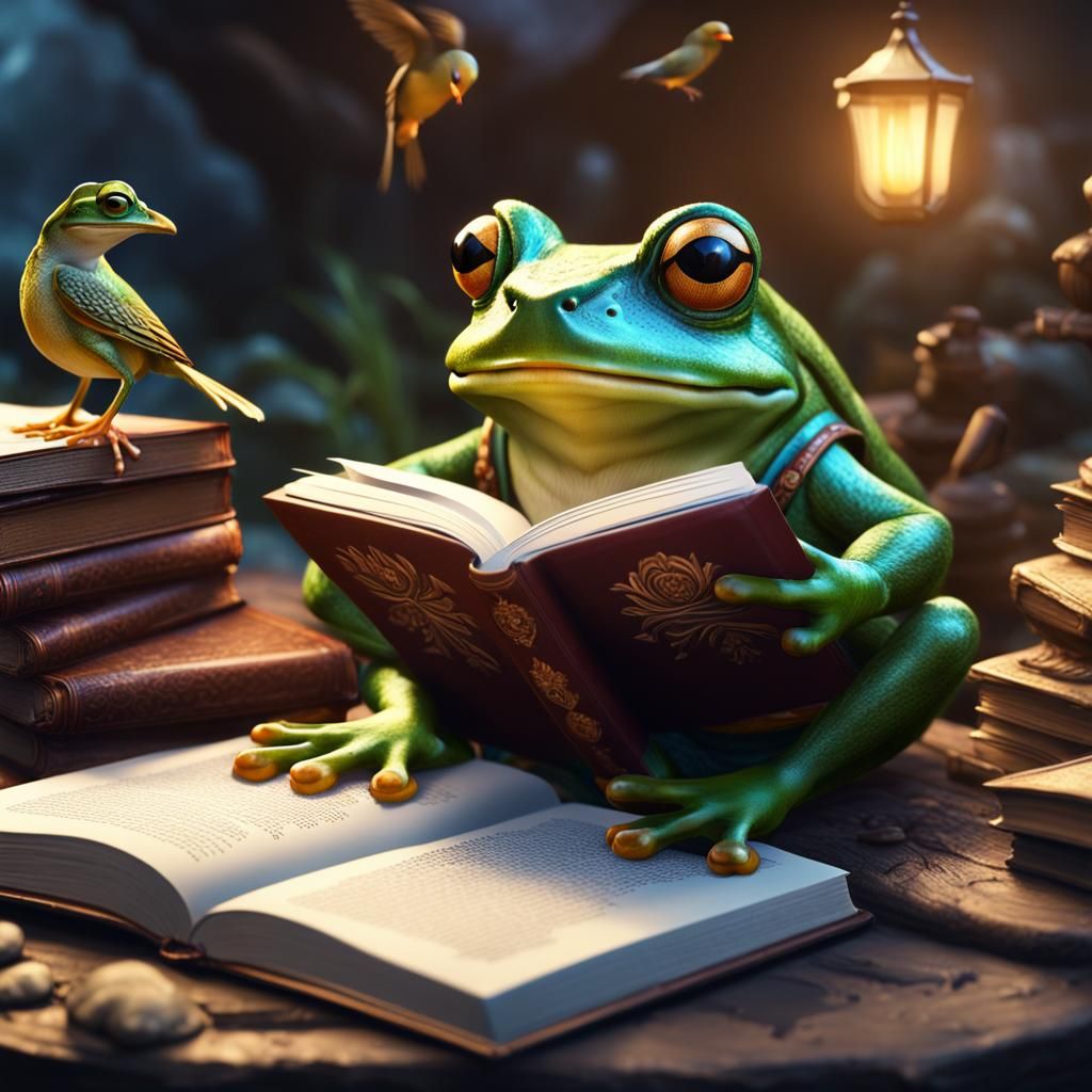 Majestic Frog Reads a Book in 4K Realism