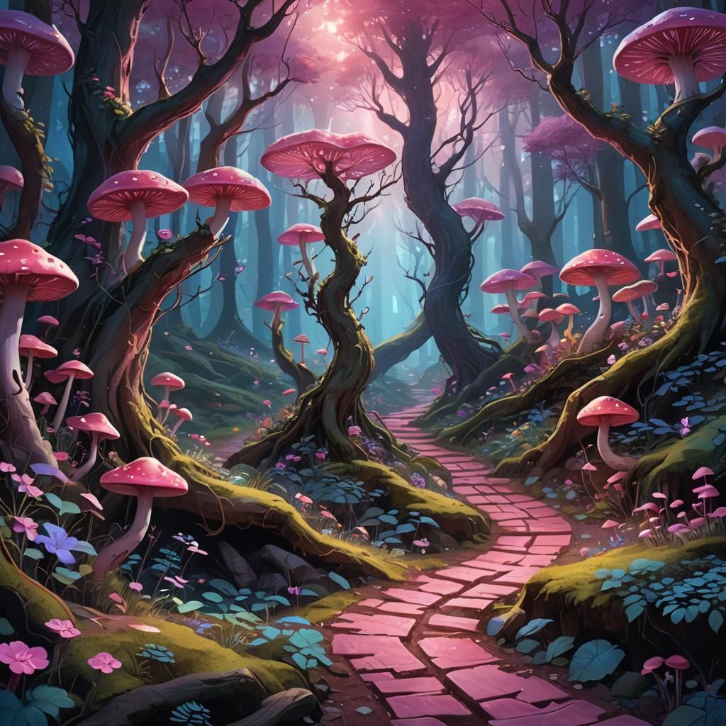 Glowing Pink Path Through Fantasy Forest Concept Art