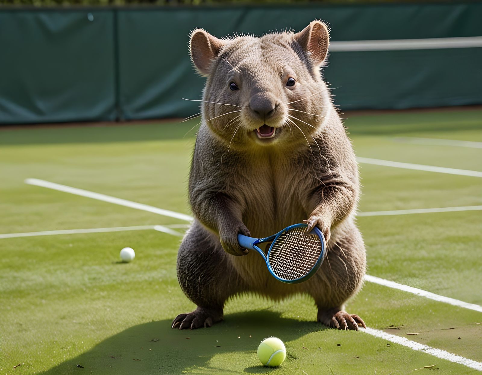 Wombats Play Tennis at Wimbledon in Watercolor Style