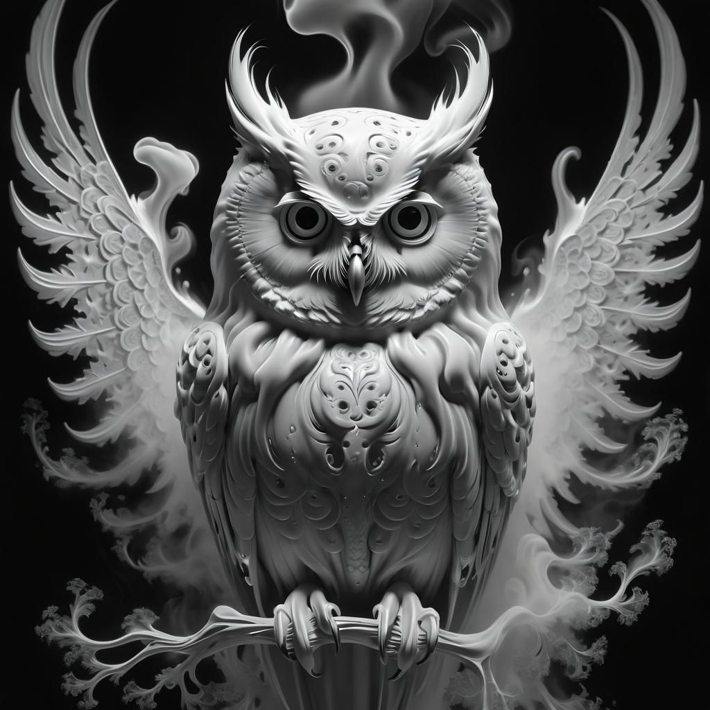 Ghost owl, fractal, smoke, illumination, art nouveau, oil painting, Olpntng style...