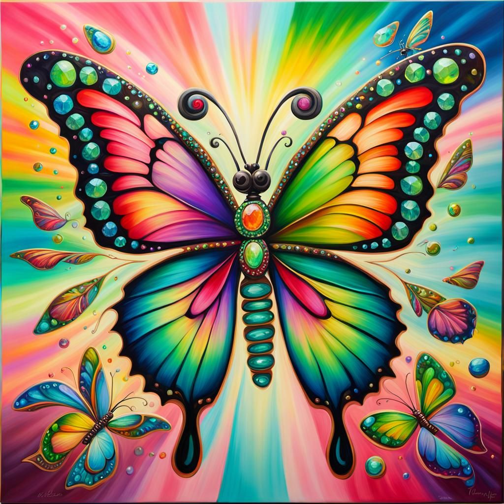 Surreal Iridescence in Art Nouveau-Inspired Jewel Butterfly