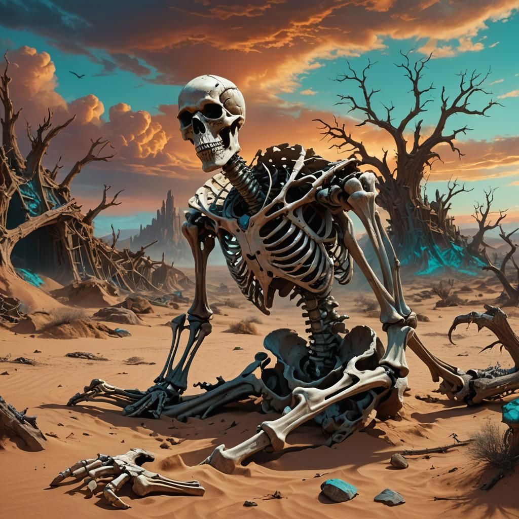 Desert Giant Skeleton in Fantasy Landscape