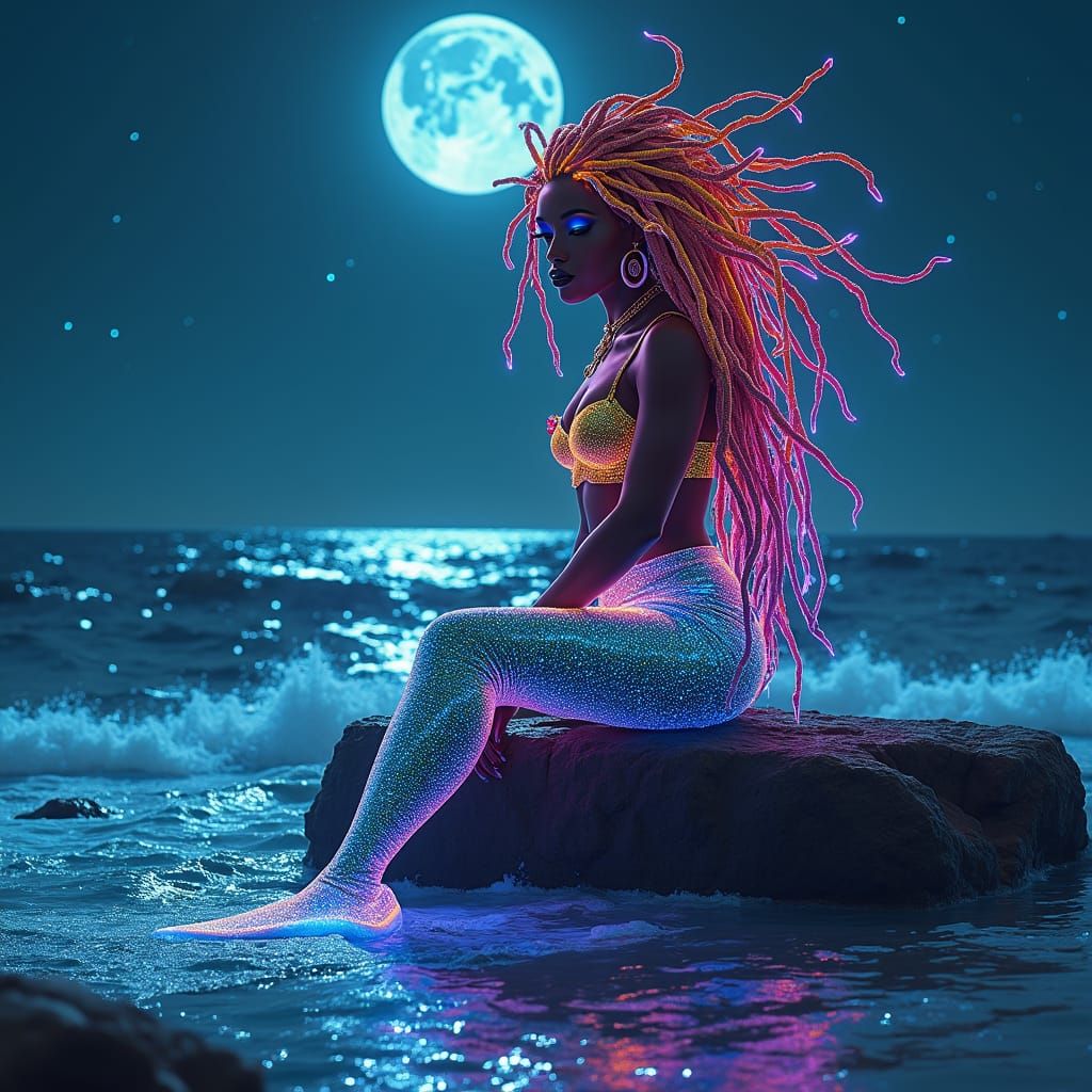 Cyber Mermaid Queen in Cyberpunk Style