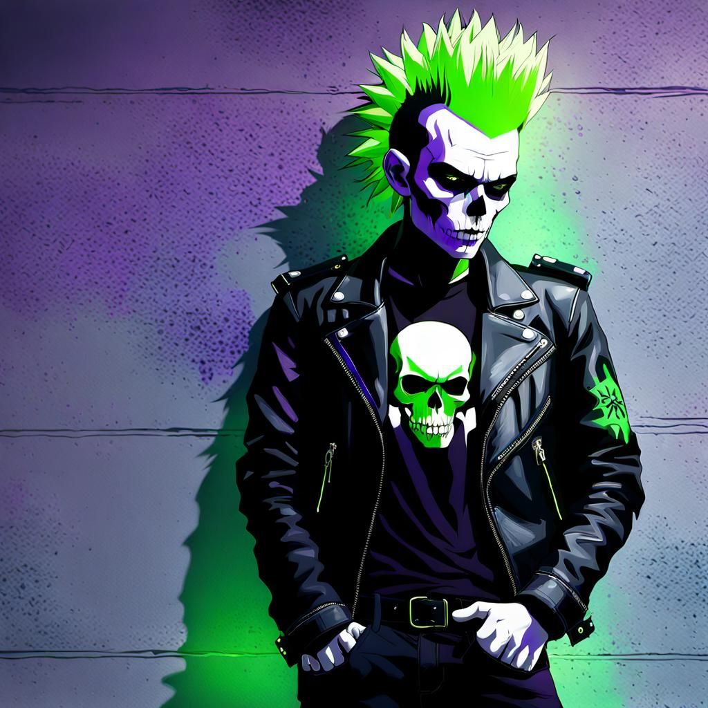 Punk Rocker Skull in 3D Anime Art Style