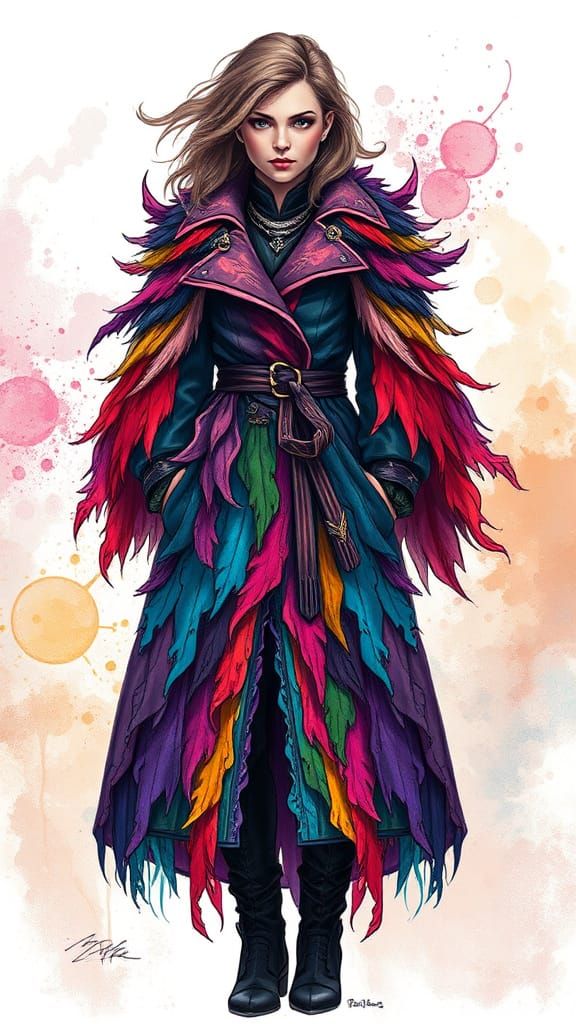 Fantasy Figure in Exuberant Coat of Many Colors