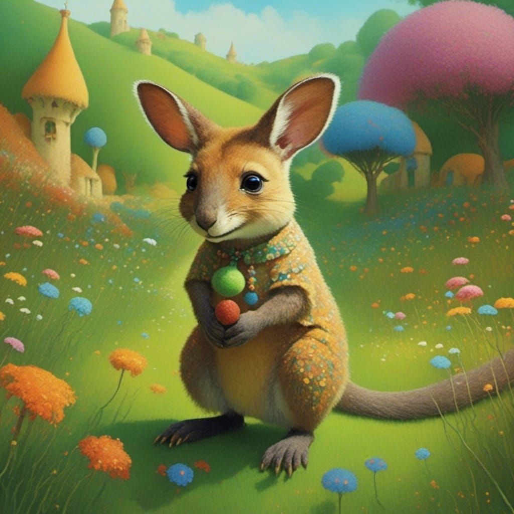 Cute Wallaby in Grassy Field