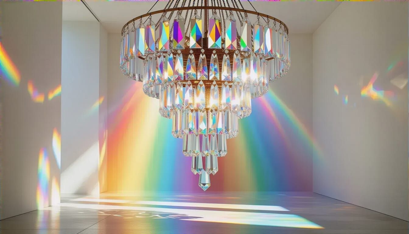 Rainbow Cascade: Crystal Chandelier Refracting Sunlight