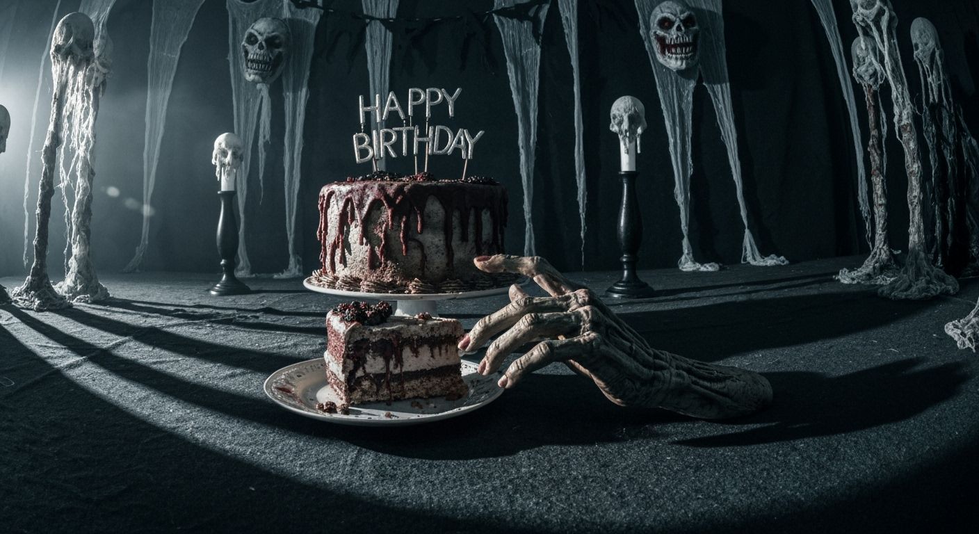 Zombie Birthday Party Scene with Eerie Decorations