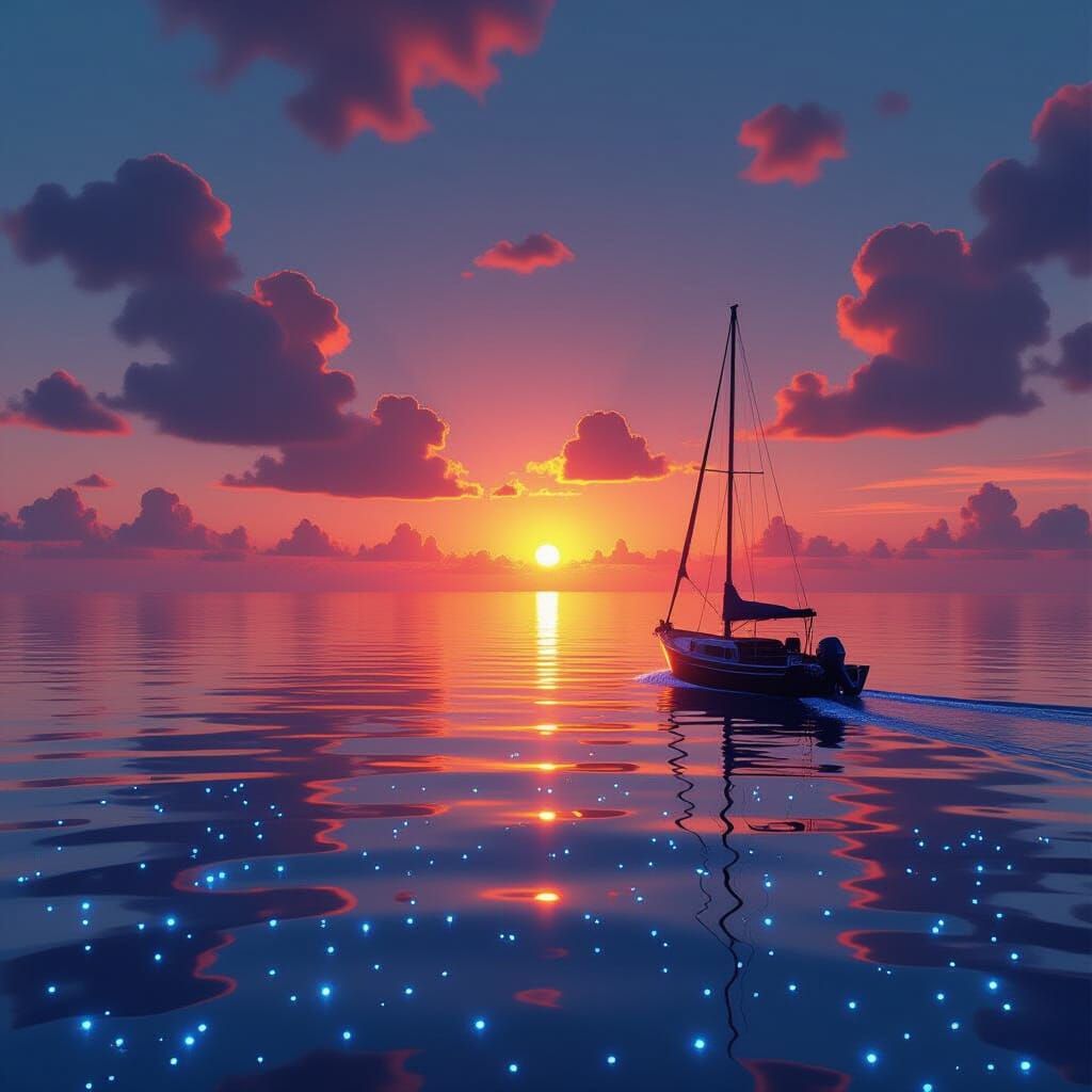 Maldives Sunset with Bioluminescent Waters - Matte Painting