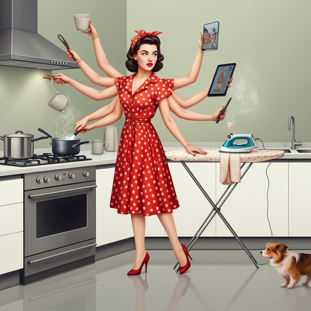 Polka Dot Multitasking in a Modern Kitchen