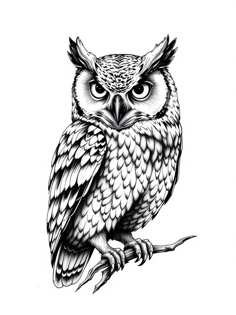 Majestic Owl Depicted in a Scientific Illustration Style