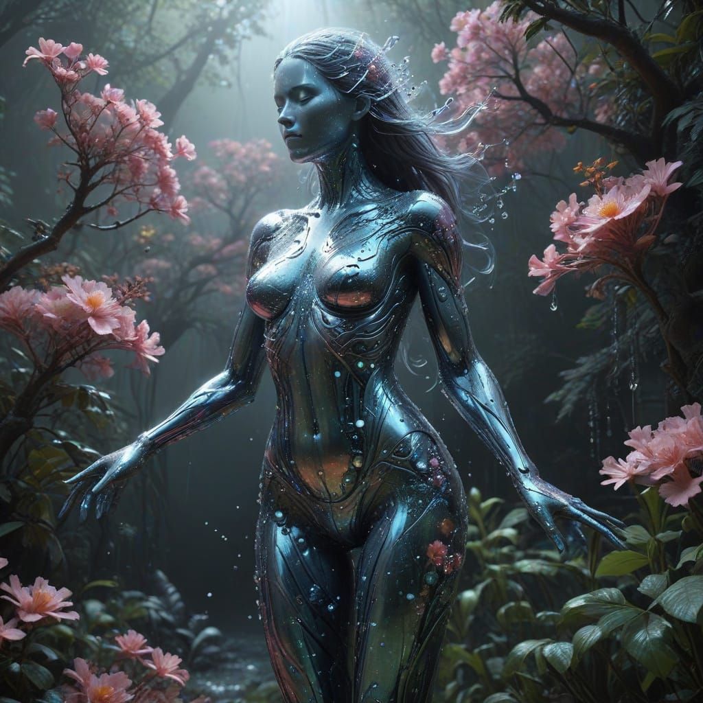 Fractal Goddess Emerges from Vibrant Bloom