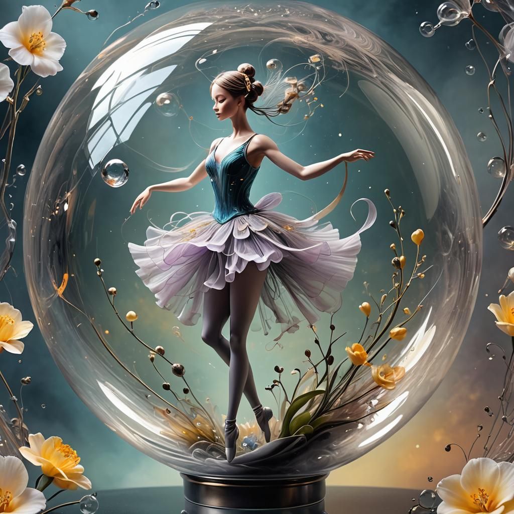 Ethereal Ballerina in Glass Bobble, 3D Rendered