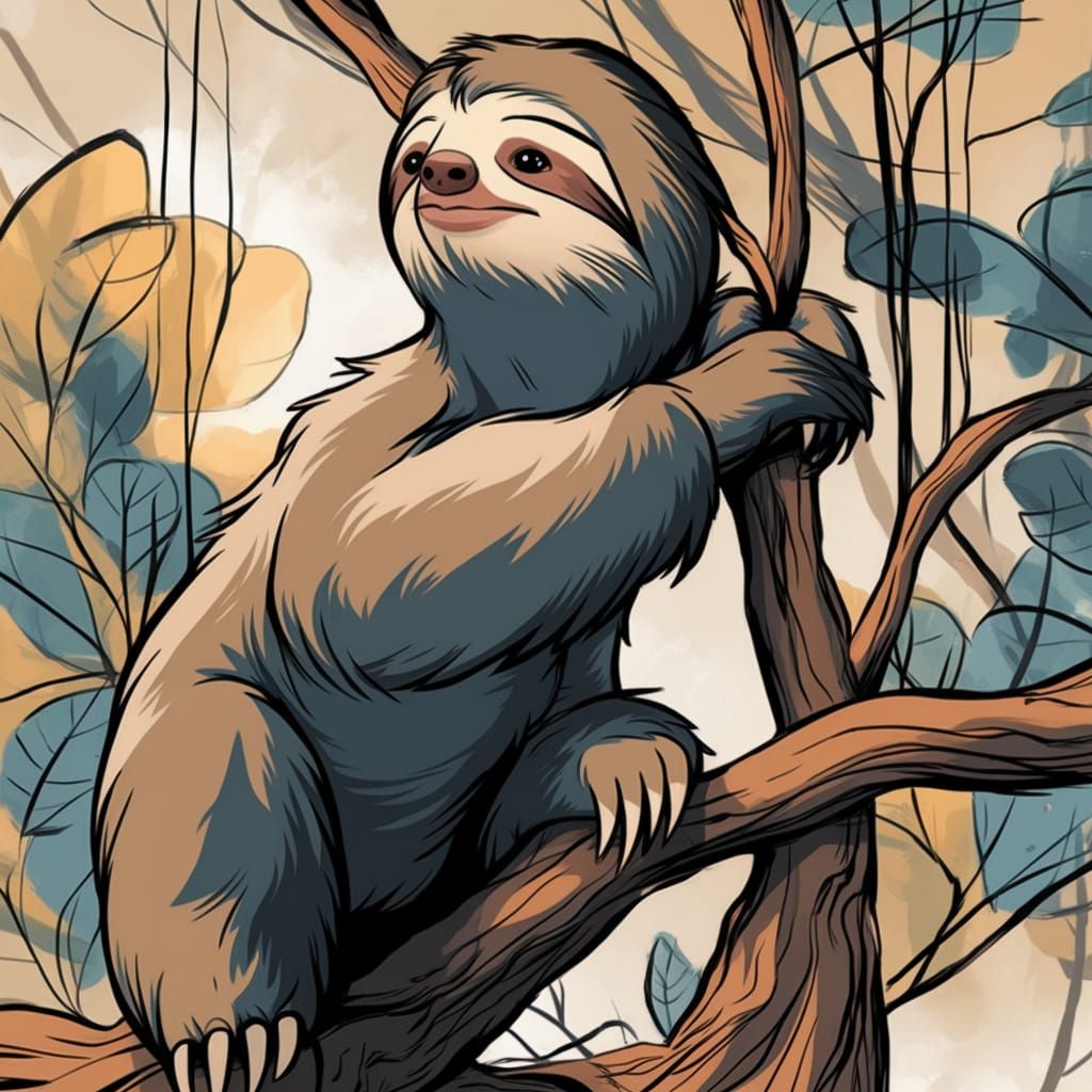 Melancholic Sloth in Ancient Forest
