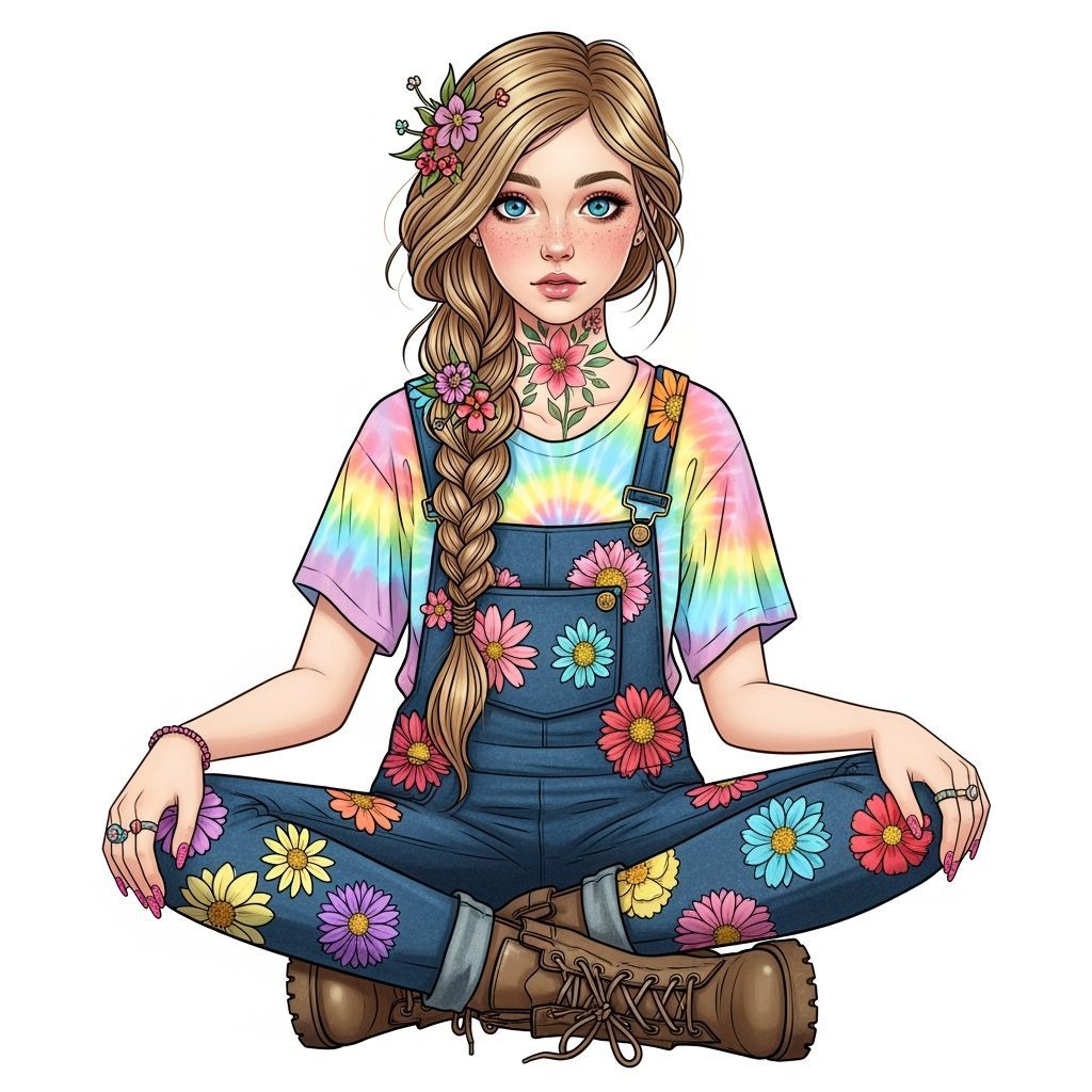 Floral Haired Teen in Whimsical Art Style
