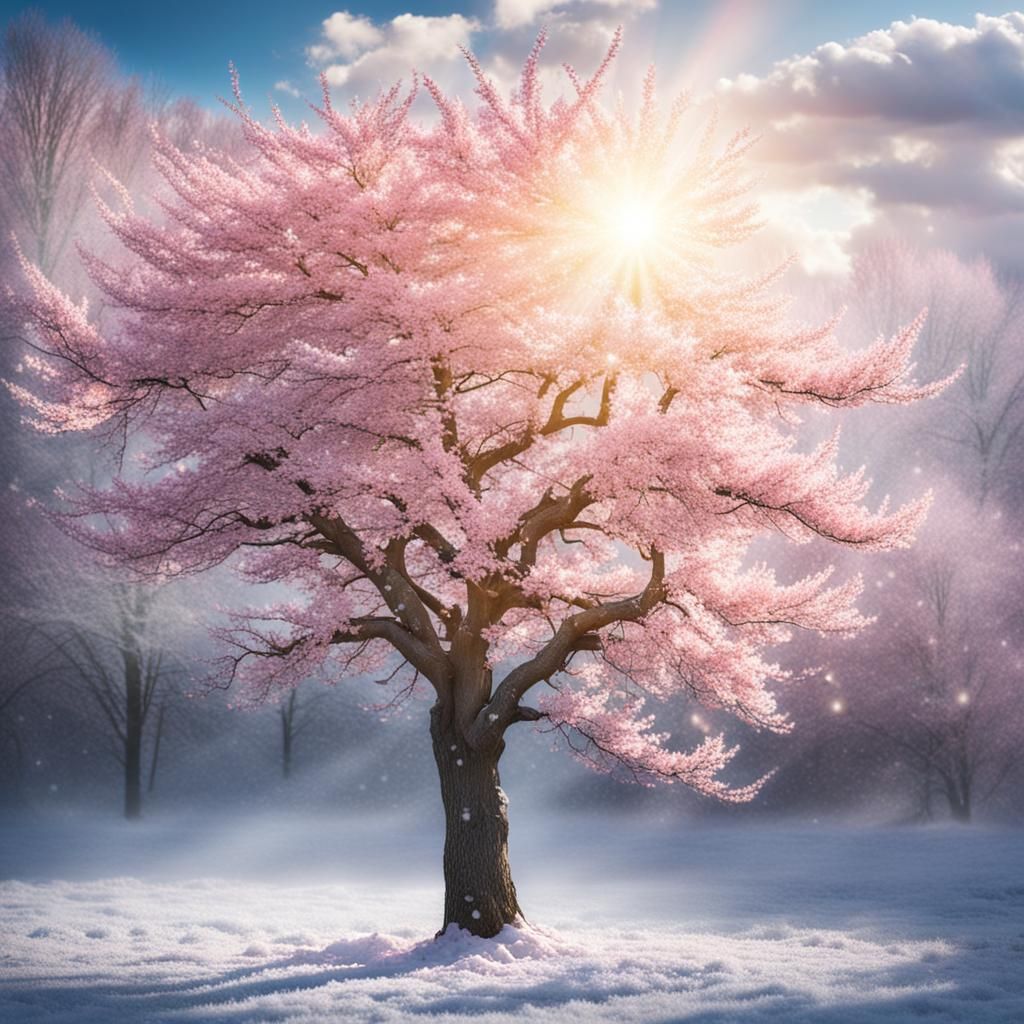 Winter Cherry Blossom Tree in Divine Light