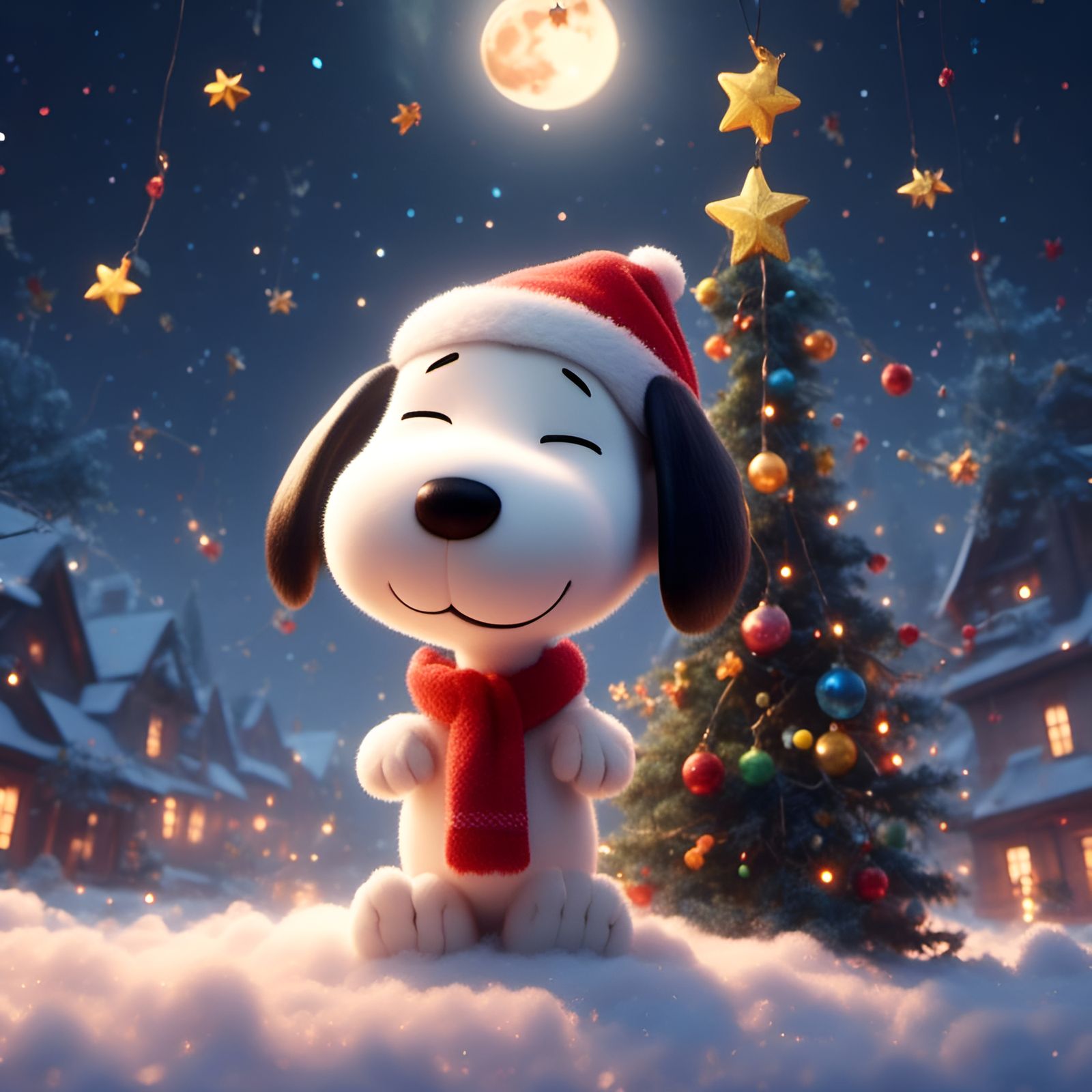 Cute Cartoon Snoopy Christmas Scene