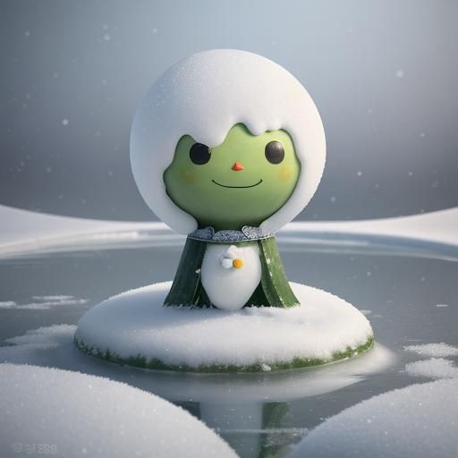 Cute Cucumber Baby in Snowbank: 3D Anime Art
