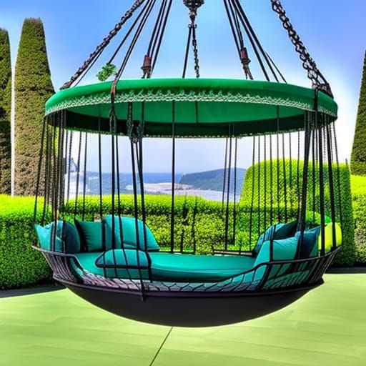 Emerald green Gothic Round Swing Bed with Pergola Roof and P...