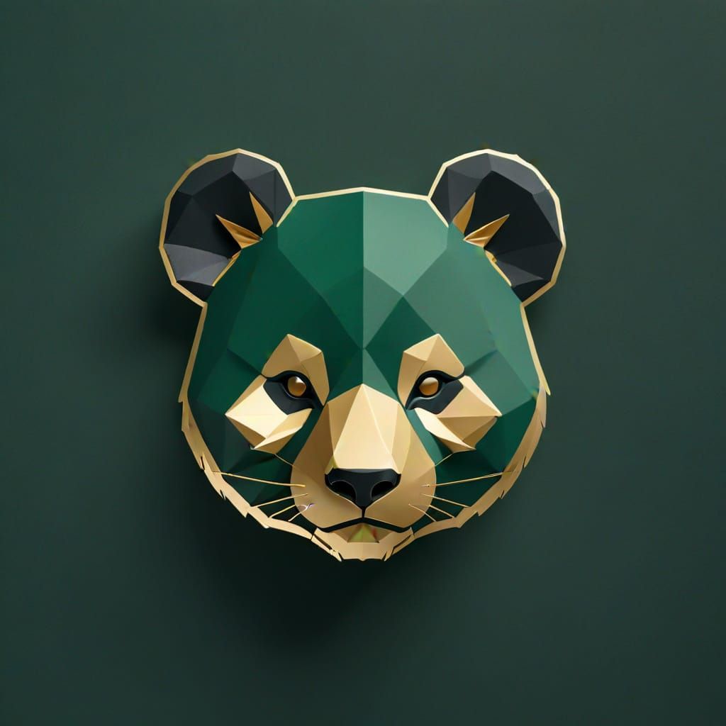 minimalist logo for a high-end jewelry brand, featuring a sleek, geometric panda head with subtle gold gradients. The ba...