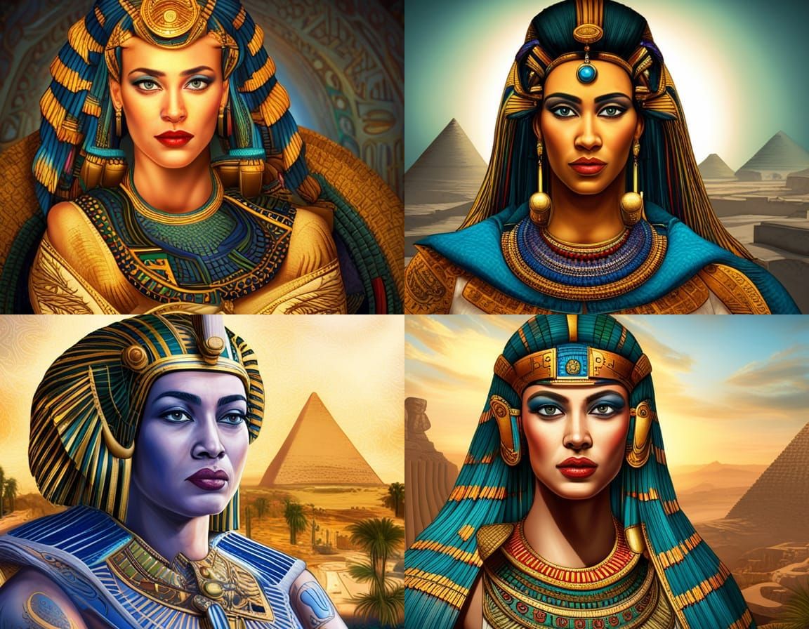 Cleopatra on Throne in Ancient Egypt, Hyperrealistic Portrai...