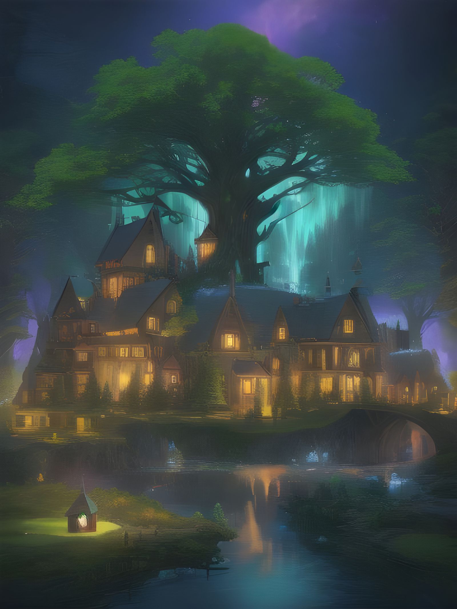 Christmas Tree Village in Mystical Forest