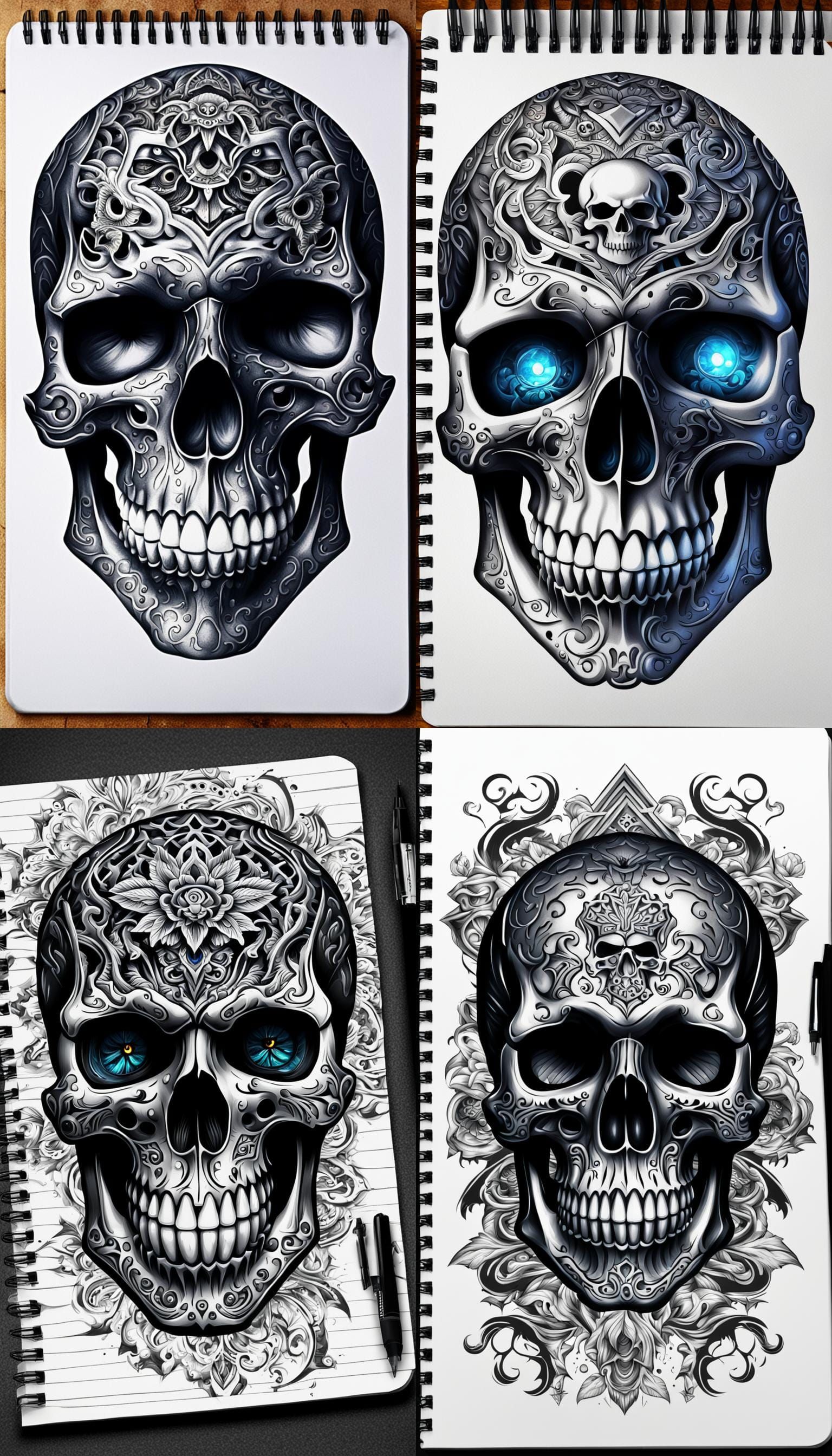 High Contrast Skull Tattoo Design with Glowing Eyes
