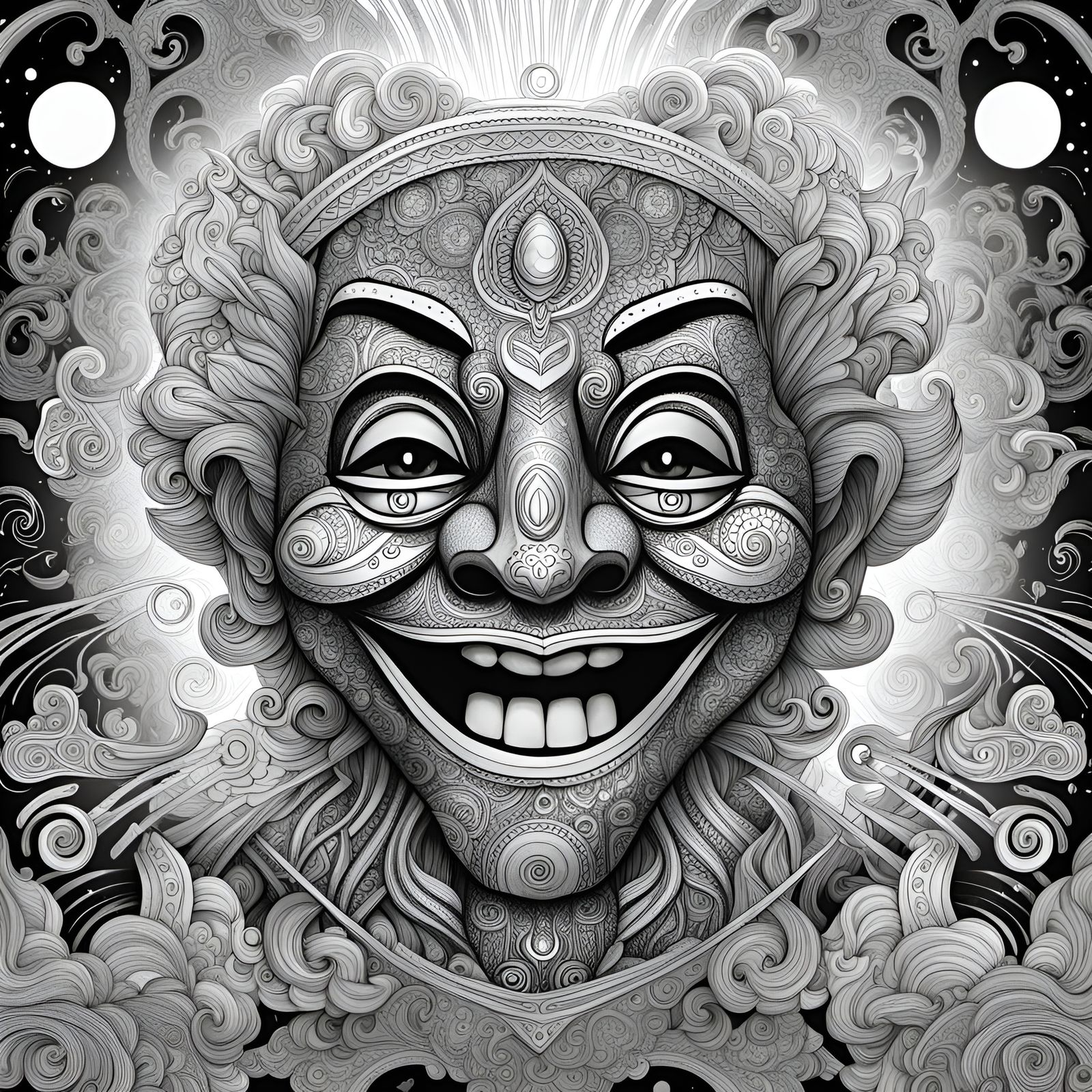 Excited Laughing Face Coloring Page in Fine Line Style