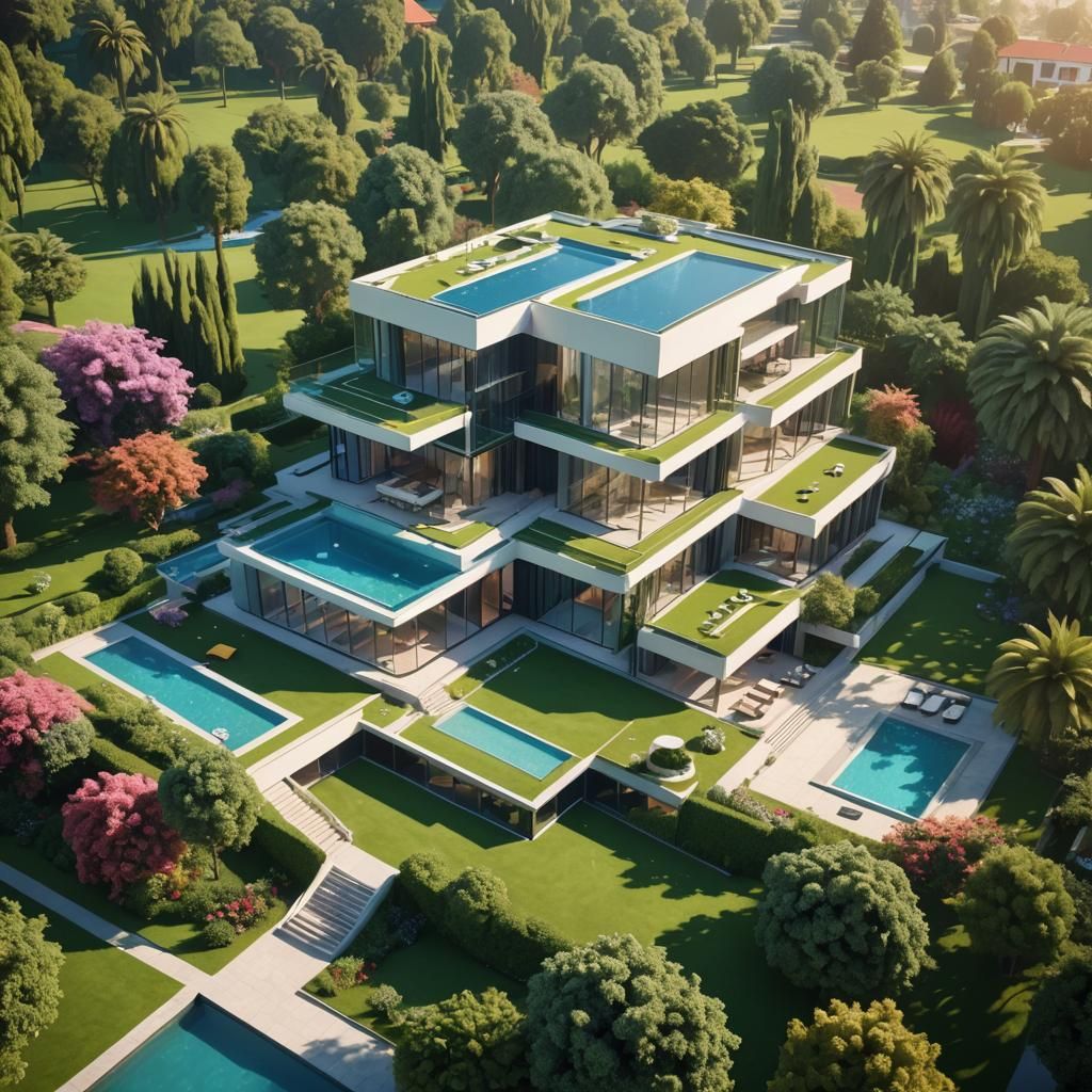 Futuristic Luxury Villa with Pool: Digital Art
