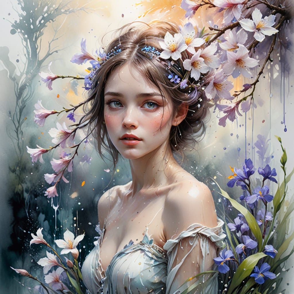 Celestial Garden: Blossoms in Watercolor Style