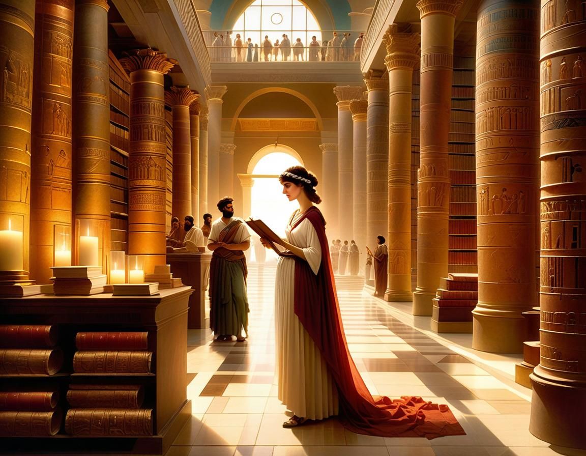 Hypatia Teaches Students in Alexandria Library