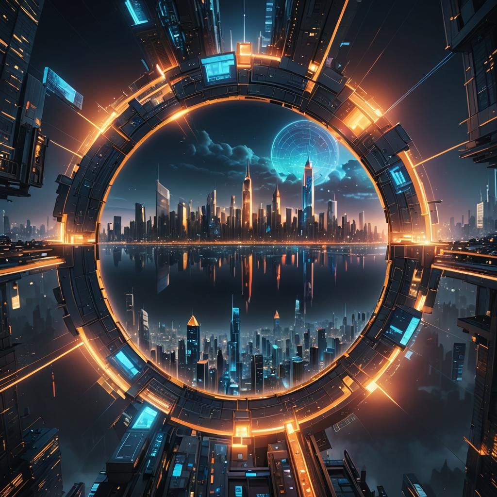 Futuristic Cityscape with Holographic Interfaces in Neon Sty...