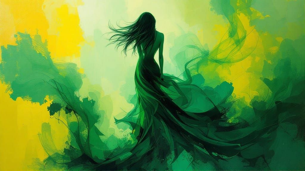 Surreal Figure in Green and Yellow as Fine Art Painting