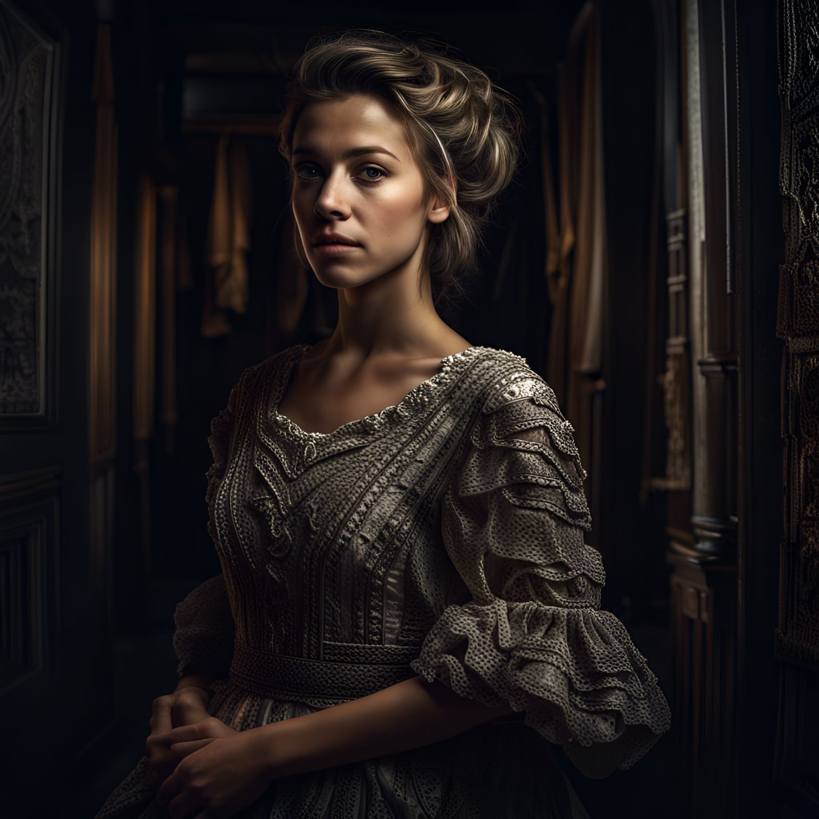 Woman in Hyperrealistic Textured Dress