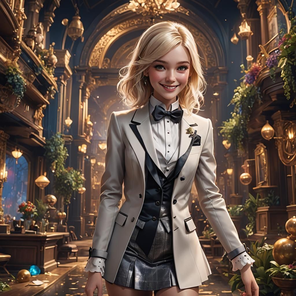 Smiling Girl in Tuxedo: Detailed Fantasy Art