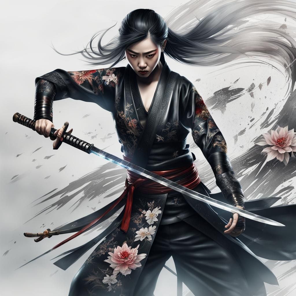 Samurai Woman with Tattoos: Fantasy Art