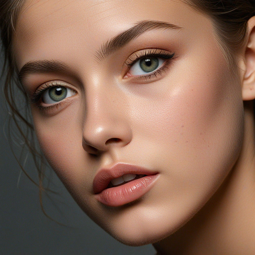 Young Woman in Green and Black in Photorealistic Portrait