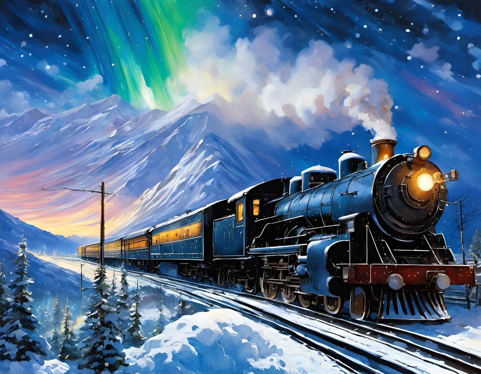 Polar Express at the North Pole in Gouache