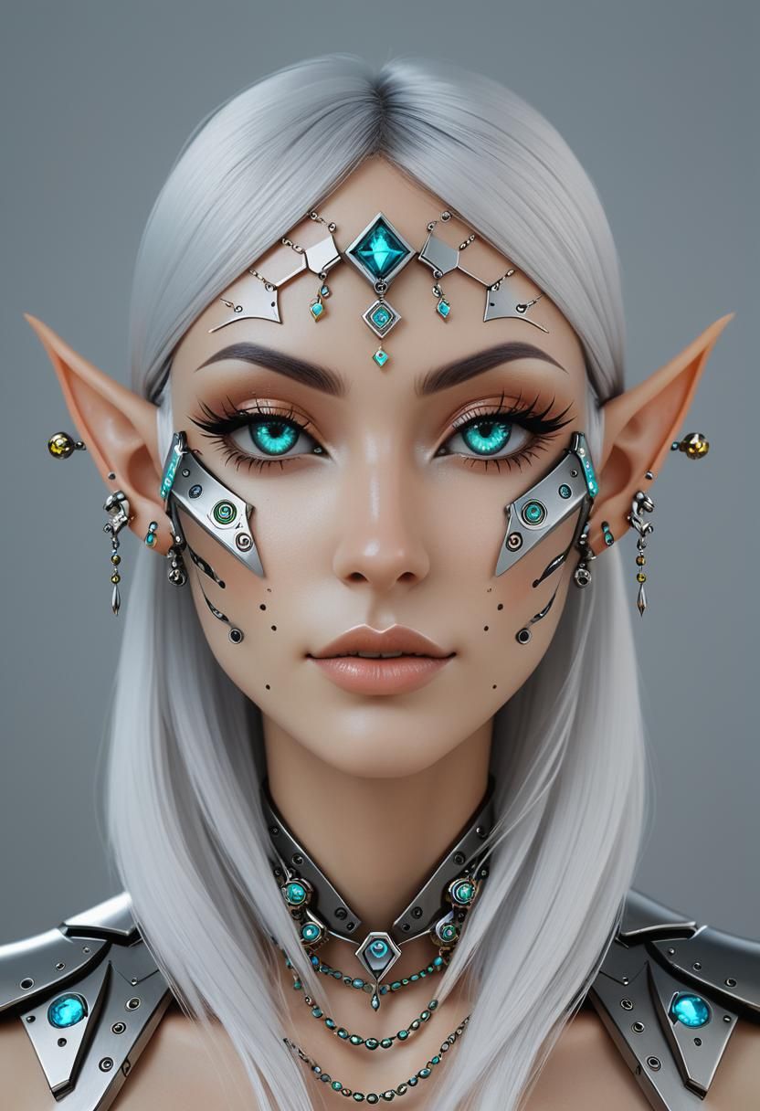 Robot Elf Girl with Steel Ears and Gems
